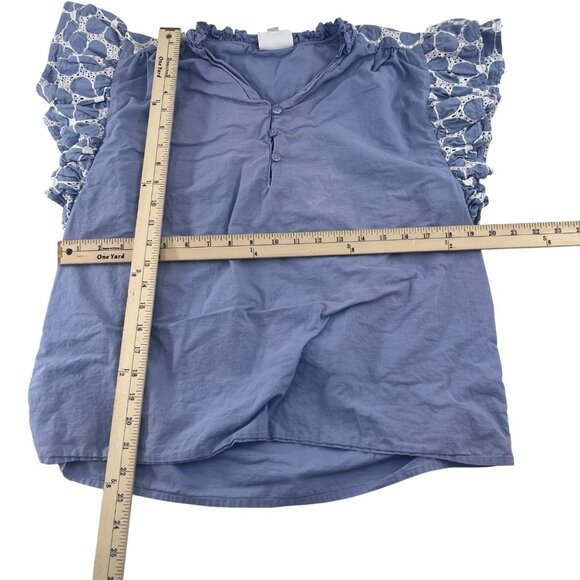 Blue MIRA Blouse size Large Women's Top With Ruffled Sleeves & Crochet Detail - Picture 2 of 5